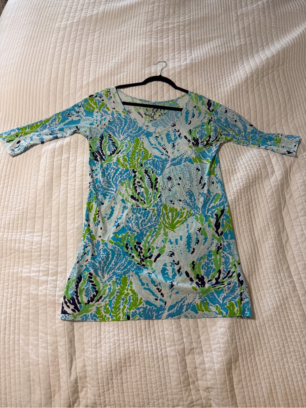 Lilly Pulitzer Small Pima Cotton 3/4 Sleeve Coral Reef Print T-Shirt Dress